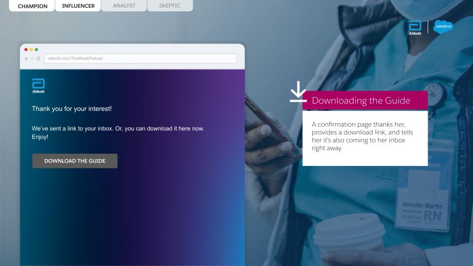 Confirmation screen — Thank you for your interest, with download link and inbox copy.