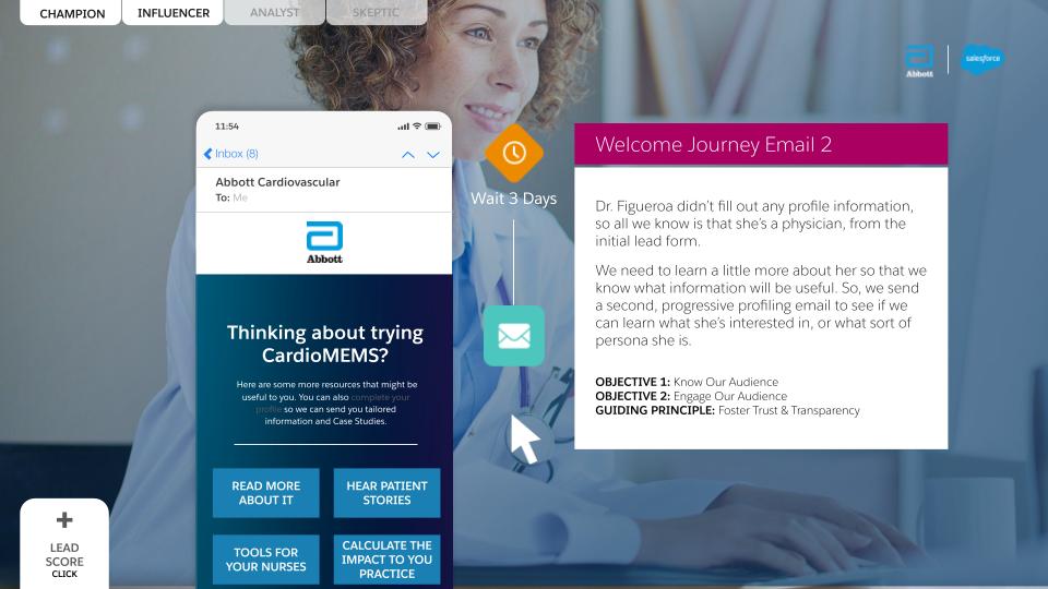 Welcome Journey Email 2 — Thinking about trying CardioMEMS? sent three days after profile completion. Objective: know our audience, engage our audience.